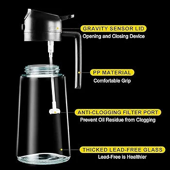 Kettlekane 500ml 2 in 1 Olive Oil Sprayer and Oil Dispenser Bottle for Kitchen, Glass Oil Bottle with Premium Nozzle, Oil Sprayer for Air Fryer, Salad,BBQ,Roasting (Multi Color) (Pack of 1)