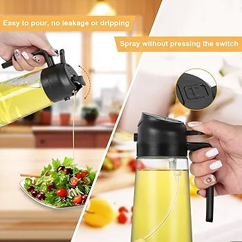 Kettlekane 500ml 2 in 1 Olive Oil Sprayer and Oil Dispenser Bottle for Kitchen, Glass Oil Bottle with Premium Nozzle, Oil Sprayer for Air Fryer, Salad,BBQ,Roasting (Multi Color) (Pack of 1)