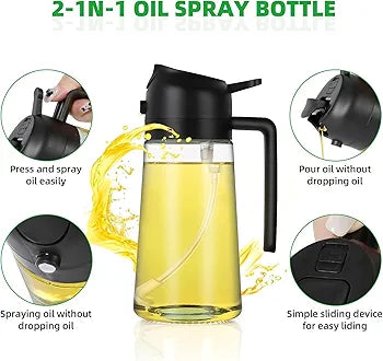 Kettlekane 500ml 2 in 1 Olive Oil Sprayer and Oil Dispenser Bottle for Kitchen, Glass Oil Bottle with Premium Nozzle, Oil Sprayer for Air Fryer, Salad,BBQ,Roasting (Multi Color) (Pack of 1)