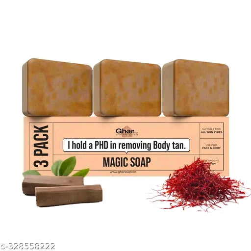 Ghar soap magic soap sandal wood And saffron for Detan and Glowing Brightening Skin (100g)