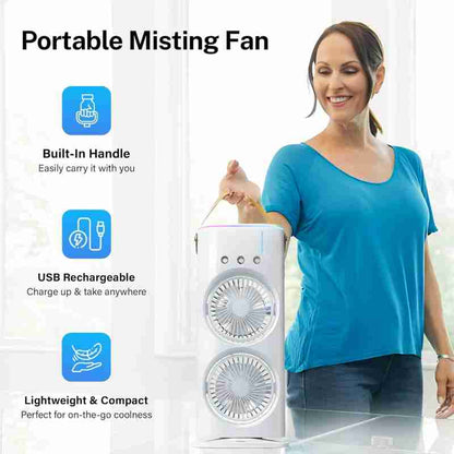 Fancy Personal Foldable Portable Desk Table Cooling Portable Double Ended Spray Fan, Desk Fan with Mist Spray USB Air Cooler, Rechargeable Fan (White)