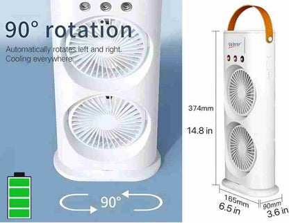 Fancy Personal Foldable Portable Desk Table Cooling Portable Double Ended Spray Fan, Desk Fan with Mist Spray USB Air Cooler, Rechargeable Fan (White)